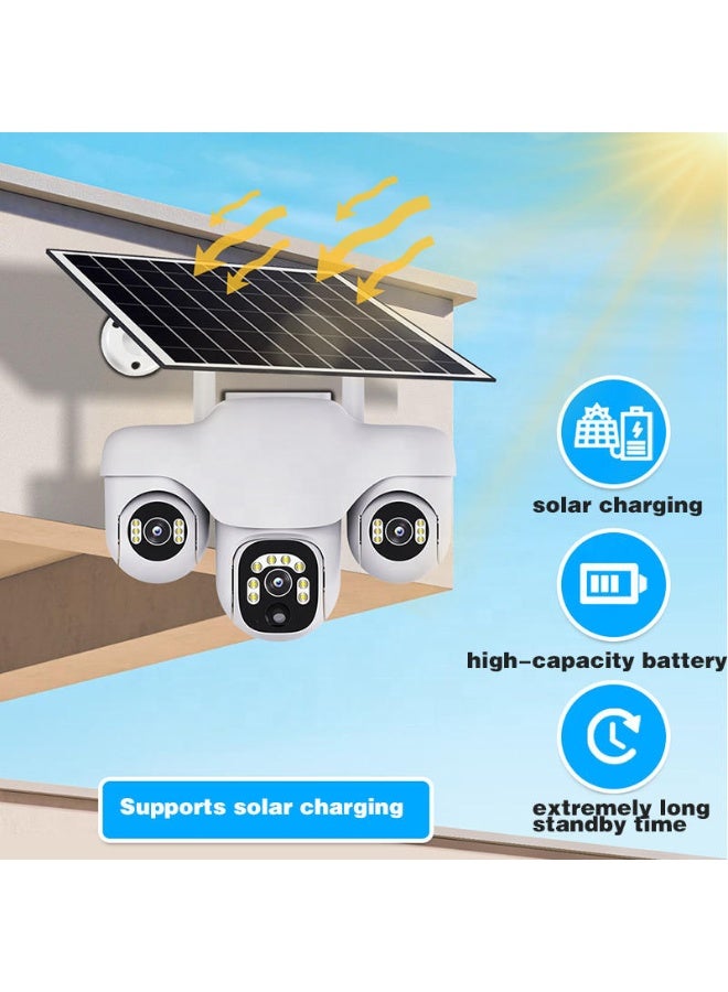 3-Lens Solar Security Camera | 360° PTZ WiFi Outdoor Surveillance Dome | Smart APP Control, AI Motion Tracking, Night Vision, Waterproof Solar-Powered CCTV Camera - Image 3