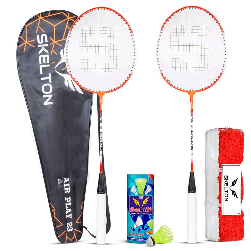 SKELETON Aluminum Badminton Light Weight Racquet,Shuttle, Net | Pack of 6 | (Orange) - Image 1