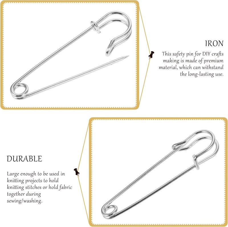 Artibetter 50 Pcs Heavy Duty Safety Pins 2.5 Inch Metal Blanket Brooch Pins for DIY Crafts and Kilts, Silver Thickened Clasp Clips for Sewing and Clothing Accessories - Image 3