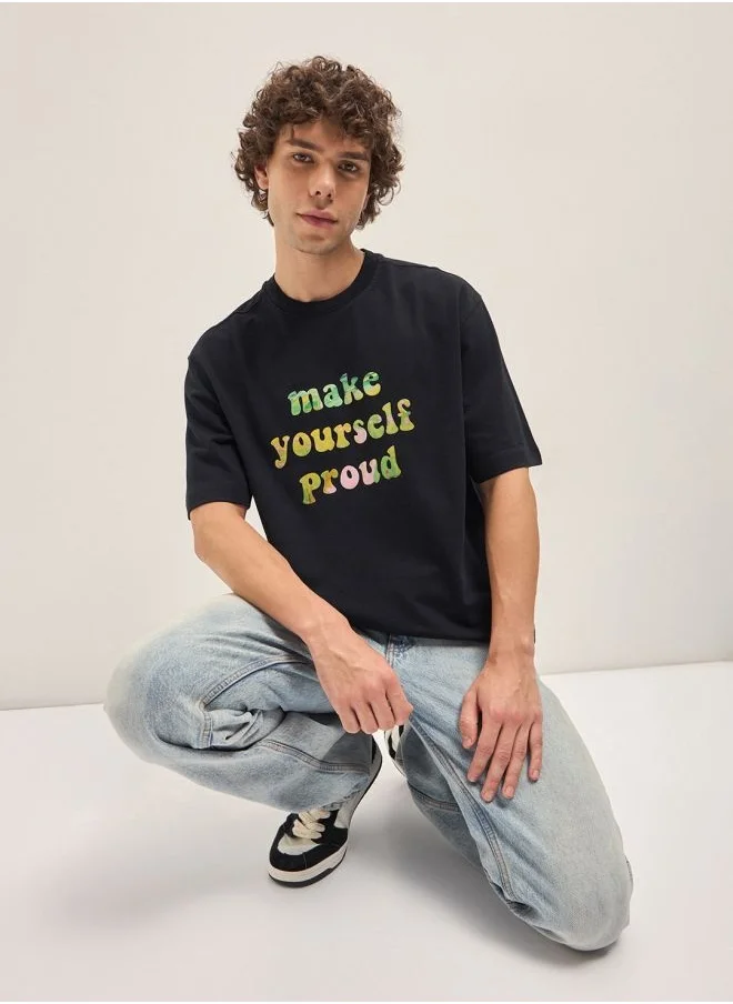 THE BEAR HOUSE Men's Black Oversize Graphic Design Crew Neck T-shirt Perfect For Casual Wear, Gym, Travel, Or Layering Stylish And Versatile Essential For Every Wardrobe