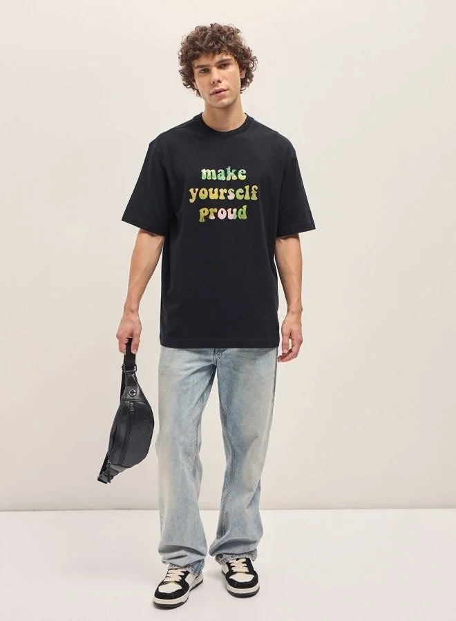 THE BEAR HOUSE Men's Black Oversize Graphic Design Crew Neck T-shirt Perfect For Casual Wear, Gym, Travel, Or Layering Stylish And Versatile Essential For Every Wardrobe