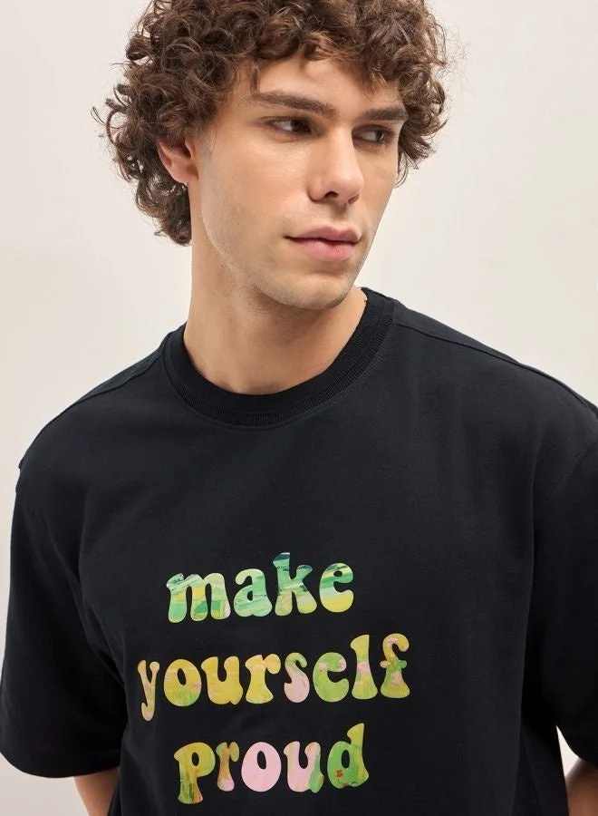 THE BEAR HOUSE  Men's Black Oversize Graphic Design Crew Neck T-shirt Perfect For Casual Wear, Gym, Travel, Or Layering Stylish And Versatile Essential For Every Wardrobe for Men | Best Price UAE