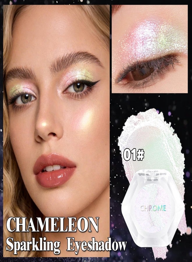 Lestpola Multichrome Chameleon Glitter Eyeshadow Palette, Metallic Shimmer Duochrome Eyeshadow Makeup, Holographic Iridescent Single Eye Shadow Palette, Face & Under Eye Brightener Highlighter-01 Mermaid Pink - Image 2