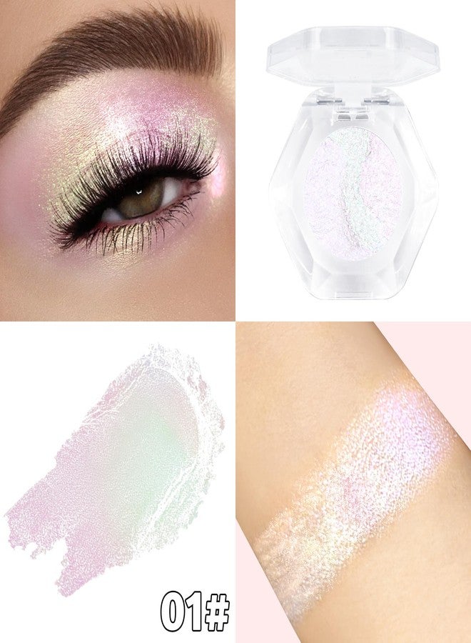 Lestpola Multichrome Chameleon Glitter Eyeshadow Palette, Metallic Shimmer Duochrome Eyeshadow Makeup, Holographic Iridescent Single Eye Shadow Palette, Face & Under Eye Brightener Highlighter-01 Mermaid Pink - Image 3