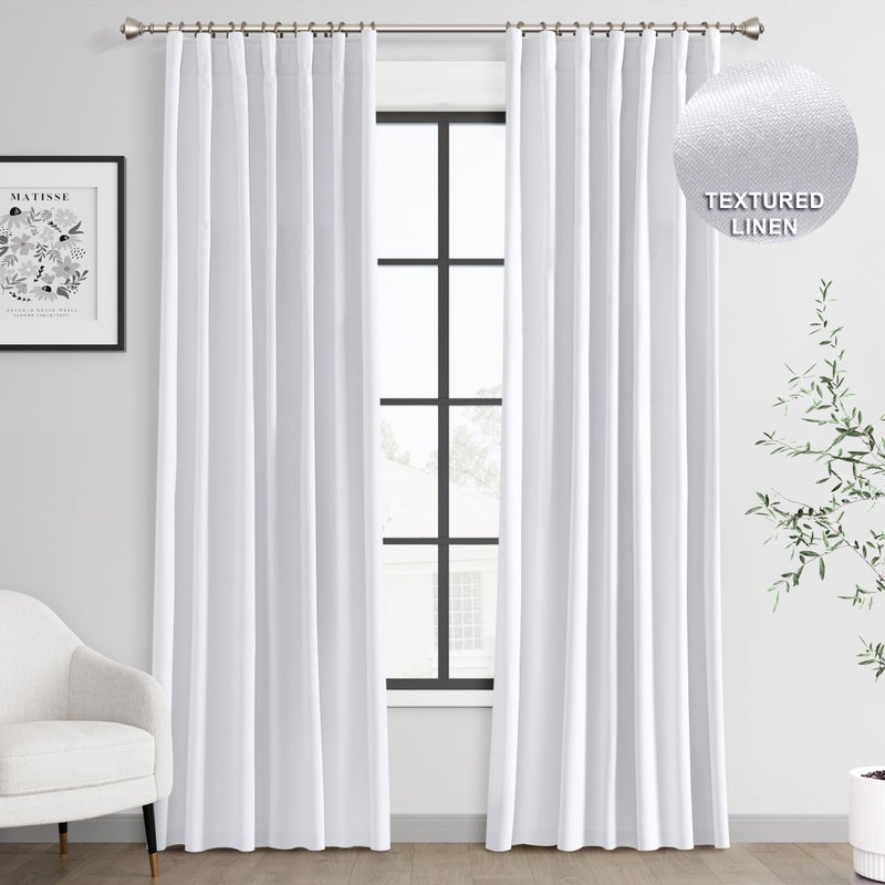 Joywell Linen 100 Blackout Curtains 84 Inches Length Long Rod PocketBack TabHook BeltClip Rings Thermal Insulated Drapes Boho for Teen Girls Bedroom Living Room 2 Panels52 x 84 White