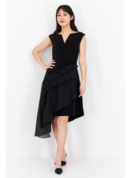 Couture Made For Vero Moda Women Plain Midi Casual Dress, Black  - Image 4