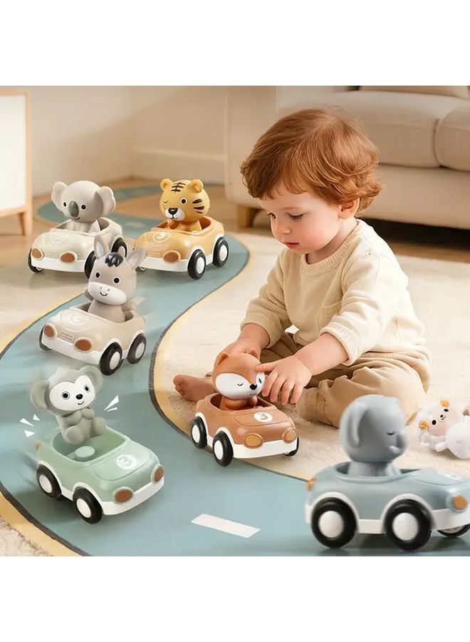 6Pcs Kids Inertial Sliding Animal Car Set Chicken Dog Cow Detachable Soft Rubber Toys - Image 2