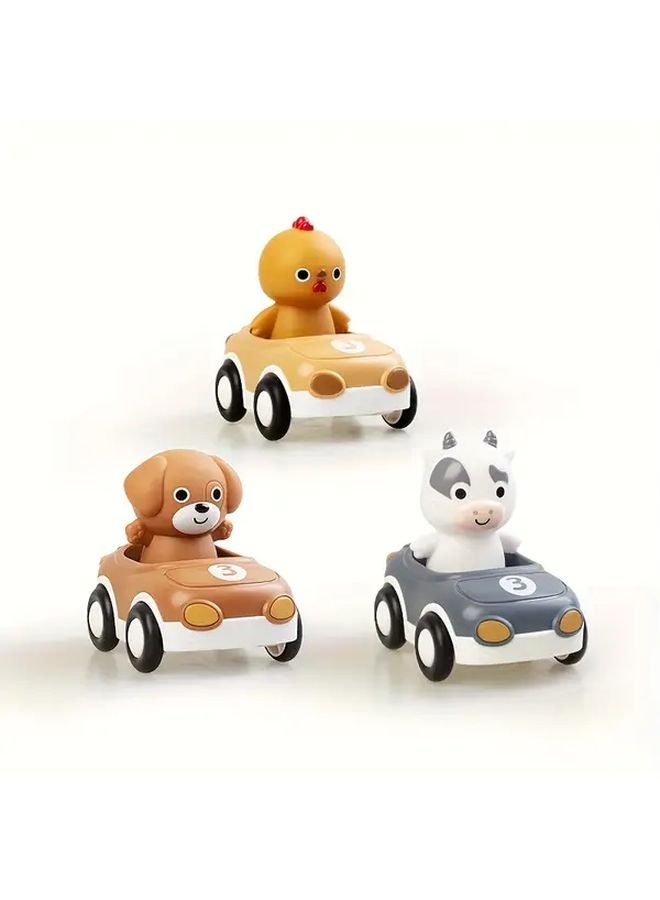 6Pcs Kids Inertial Sliding Animal Car Set Chicken Dog Cow Detachable Soft Rubber Toys - Image 1