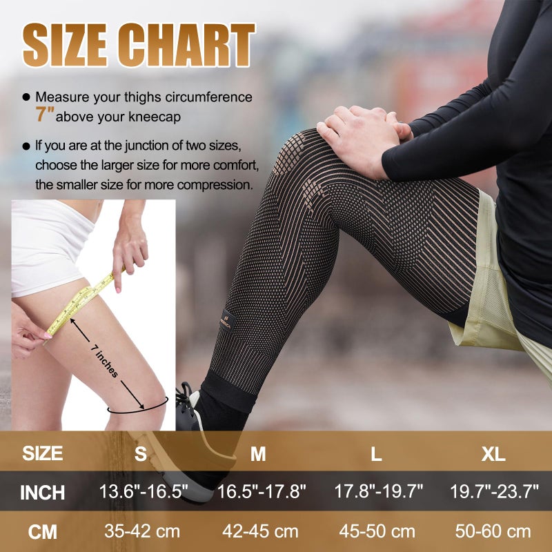 NEENCA Copper Compression Leg Sleeve, Ultra-thin Full Leg Sleeve with Copper Ions Infused Fabric for Knee Pain Relief, Muscle Recovery, Swelling, Inflammation, Promotes Circulation, Sports, Workout... - Image 3