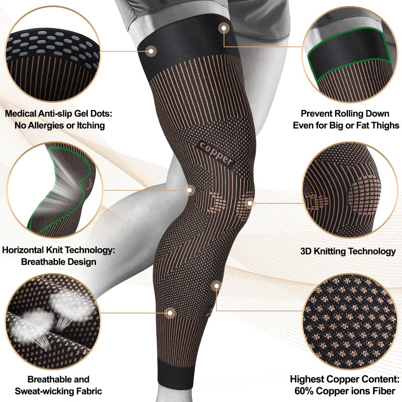NEENCA Copper Compression Leg Sleeve, Ultra-thin Full Leg Sleeve with Copper Ions Infused Fabric for Knee Pain Relief, Muscle Recovery, Swelling, Inflammation, Promotes Circulation, Sports, Workout... - Image 2