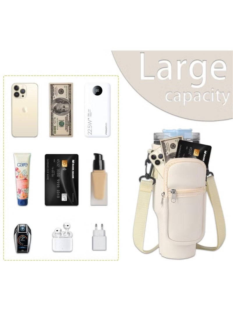 Water Bottle Carrier Bag for Stanley 40oz Tumbler, Water Bottle Holder with Pouch and Adjustable Strap, Sleeve Accessories with Pocket for 40oz Cup (White)  - Image 3