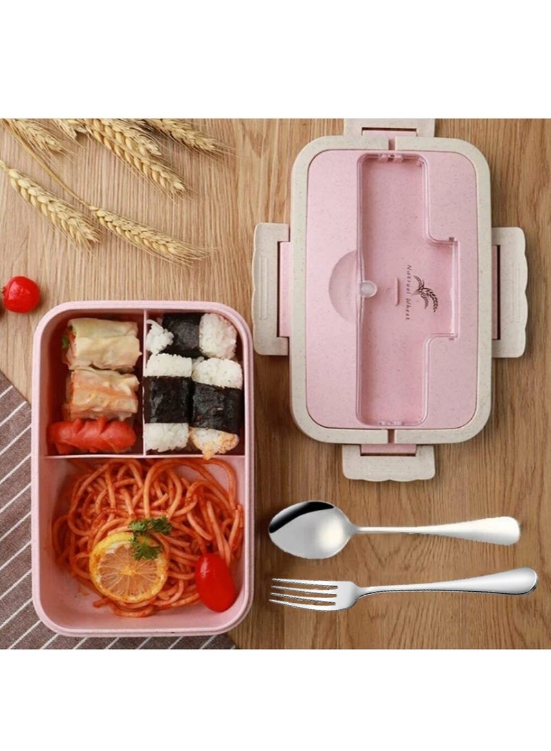 LINGWEI Lunch Box for Kids & Adults Leak-Proof Bento Box with 3 Compartments 1000ml Stainless Steel Microwave & Dishwasher Safe School with Spoon & Fork - Image 1