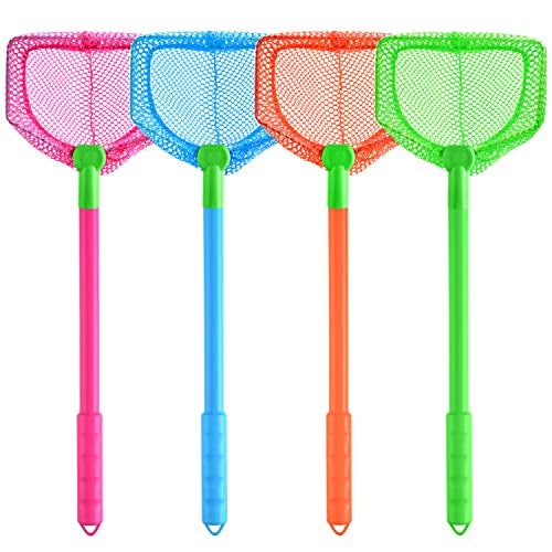 Coopay 4 Pieces Fishing Net Catching Bug Fish Butterfly Nets Beach Toys for Kids Outdoor Playing Blue Red Orange Green - Image 1