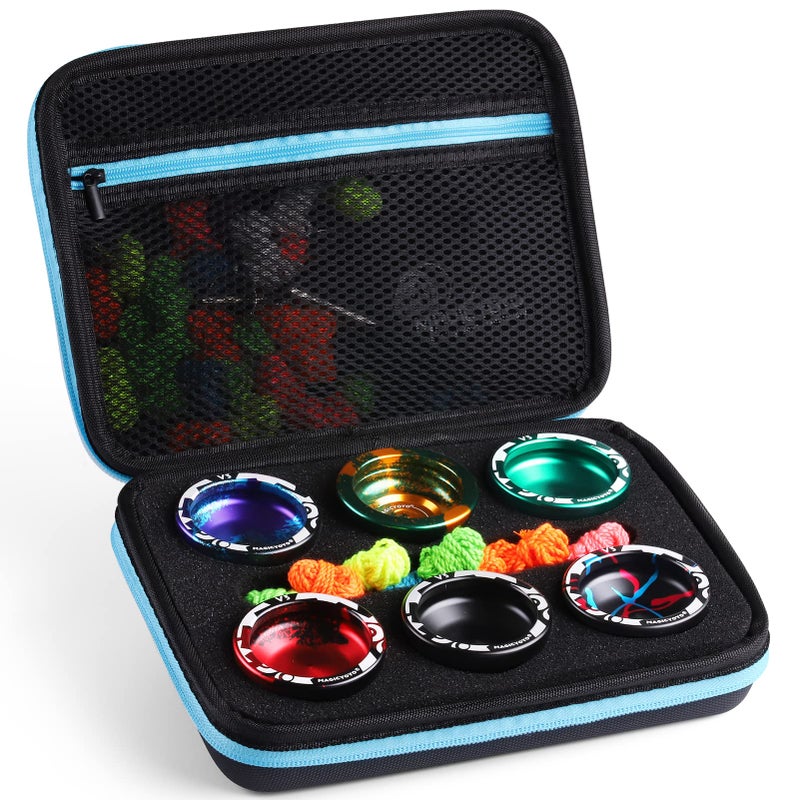 MAGICYOYO Yoyo Storage Case, Portable Yoyo Storage Bag Carry Bag Pouch Outdoor Protect Yo-yo Accessories, 6 Yo yo Storage Compartments and Interior Zip Mesh (Black Yellow) - Image 1