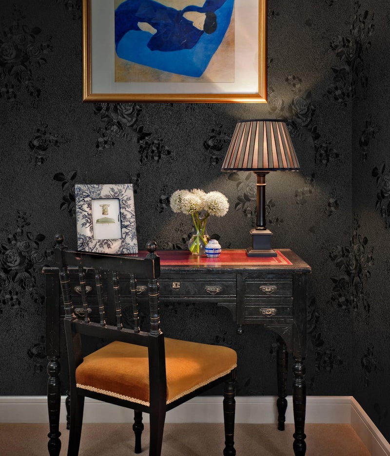 Erfoni Black Peel and Stick Wallpaper Black Floral Embossed Contact Paper 17.7inchÃ—118.1inch Removable Textured Flower Wallpaper Self Adhesive Thicken Livingroom Countertops Cabinets Wall Paper - Image 3