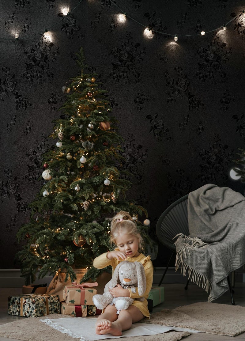 Erfoni Black Peel and Stick Wallpaper Black Floral Embossed Contact Paper 17.7inchÃ—118.1inch Removable Textured Flower Wallpaper Self Adhesive Thicken Livingroom Countertops Cabinets Wall Paper - Image 4