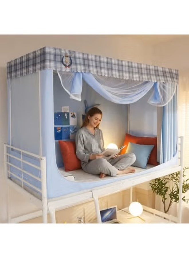 الأزرق جي دبليو عتيم على المرسى العلوي Bunk Bed Curtains للنوم غرفة نوم مضاد للضوء زخرفة زميلة الغرفة الخصوصية غطاء المظلة الصورة الخلفية ديكور Backdrop تعتيم الستار 6 لوحات مع أعلى - Image 4