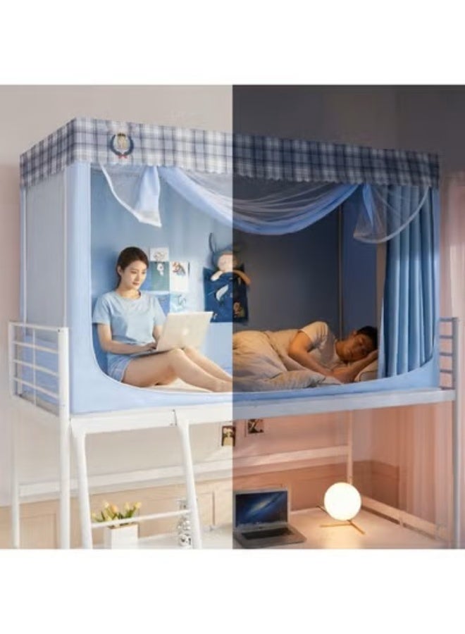 الأزرق جي دبليو عتيم على المرسى العلوي Bunk Bed Curtains للنوم غرفة نوم مضاد للضوء زخرفة زميلة الغرفة الخصوصية غطاء المظلة الصورة الخلفية ديكور Backdrop تعتيم الستار 6 لوحات مع أعلى - Image 5