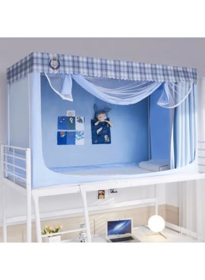 الأزرق جي دبليو عتيم على المرسى العلوي Bunk Bed Curtains للنوم غرفة نوم مضاد للضوء زخرفة زميلة الغرفة الخصوصية غطاء المظلة الصورة الخلفية ديكور Backdrop تعتيم الستار 6 لوحات مع أعلى - Image 1