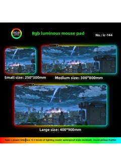 RGB Luminous Mouse Pad Computer Keyboard Hand-held Desktop Pad Oversized Game E-sports Pad Thickened Internet Cafe Table Pad-Color:300*700mm-Pattern:Upgraded Version Of Pickup Rhythm-lc144
