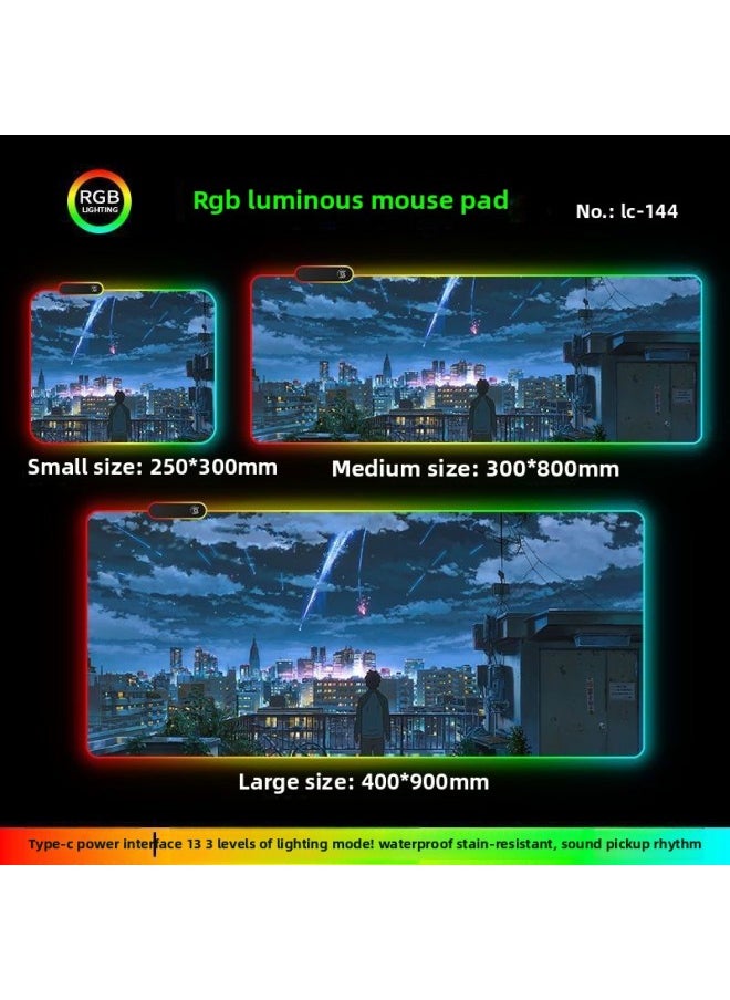 Generic - RGB Luminous Mouse Pad Computer Keyboard Hand-held Desktop Pad Oversized Game E-sports Pad Thickened Internet Cafe Table Pad-Color:300*700mm-Pattern:Upgraded Version Of Pickup Rhythm-lc144 - Image 1