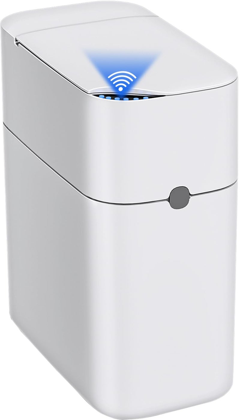CTIME Touchless Automatic Bathroom Trash Can with Lid - 3 Gallon Slim Motion Sensor Garbage Can for Bedroom, Kitchen, Office - White (6" W x 11" L x 13" H) - Image 1
