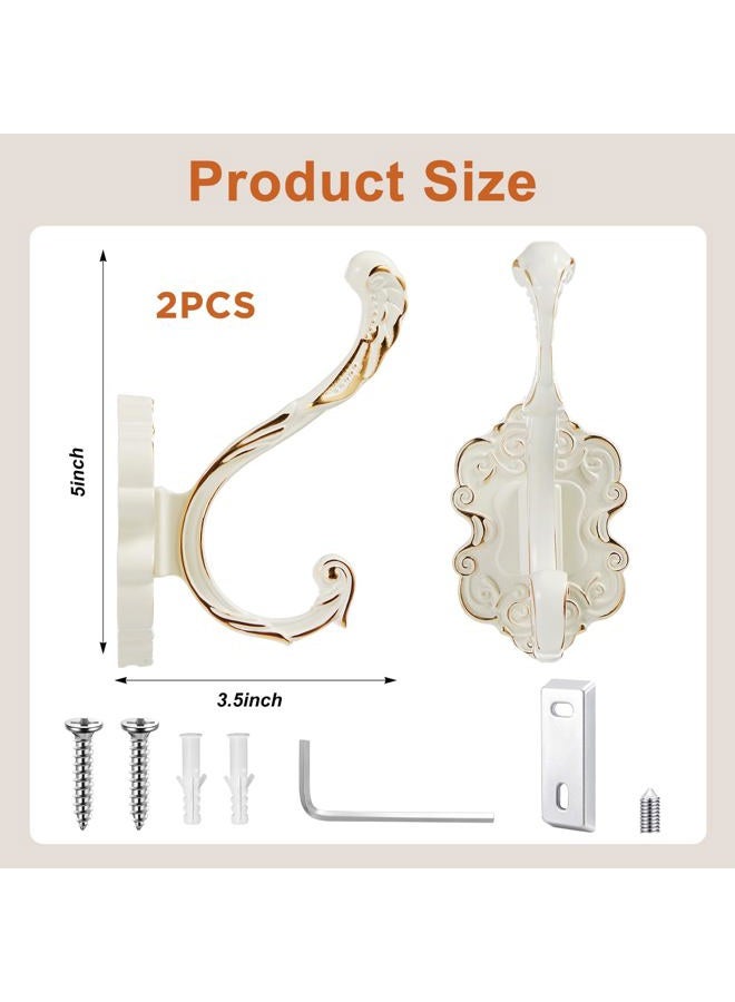 Zonon 2 Pcs Vintage Coat Hooks Antique White Wall Hooks Towel Hooks for Hanging Purse Hat Keys Clothes Curtain Unique Heavy Duty Bathroom Hooks for Wall - Image 2
