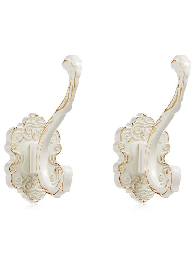Zonon 2 Pcs Vintage Coat Hooks Antique White Wall Hooks Towel Hooks for Hanging Purse Hat Keys Clothes Curtain Unique Heavy Duty Bathroom Hooks for Wall - Image 1