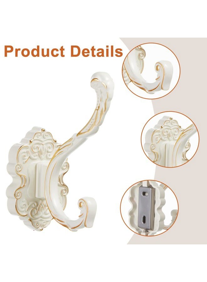 Zonon 2 Pcs Vintage Coat Hooks Antique White Wall Hooks Towel Hooks for Hanging Purse Hat Keys Clothes Curtain Unique Heavy Duty Bathroom Hooks for Wall - Image 3