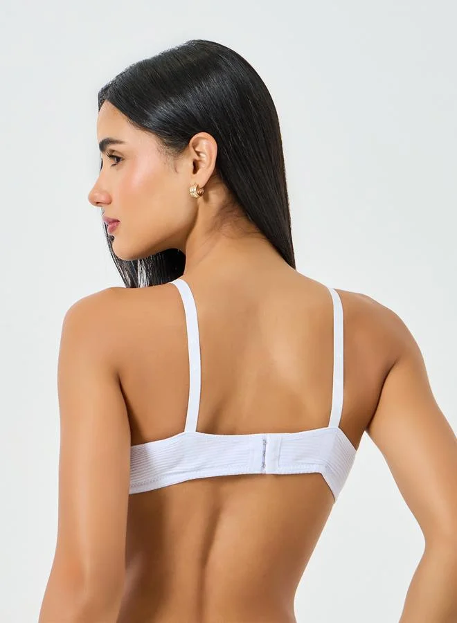 Take Two  White Ribbed Padded Non Wired Bra for Women | Best Price UAE