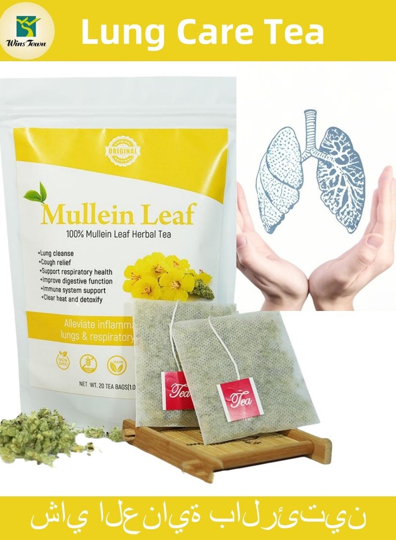 Wins Town Premium Mullein Leaf Tea  20 Tea Bags for Lung Health, 100% Natural, Caffeine-Free, Sugar-Free, Gluten-Free, Vegan, Pure Herbal Tea - Image 1