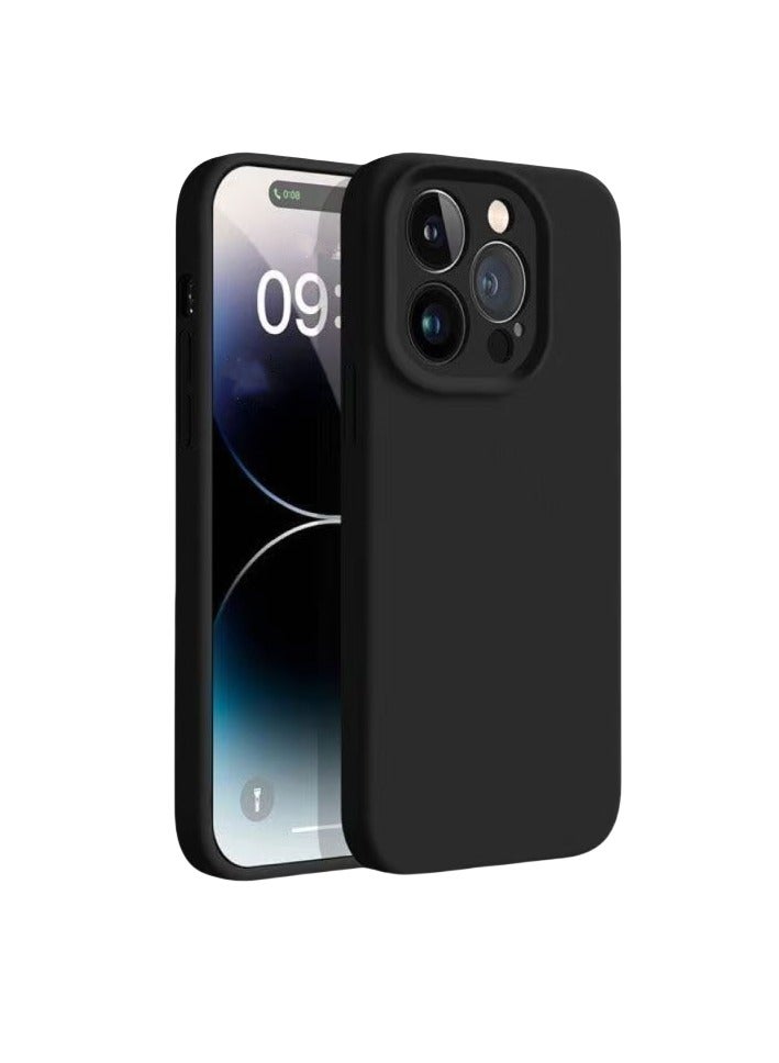 جراب هاتف محمول رفيع للغاية لهاتف Apple iPhone 16 Pro Max بحافة مستقيمة من السيليكون السائل المقلد، مقاس 6.7 بوصة، غطاء واقٍ مضاد للسقوط (أسود) - Image 1