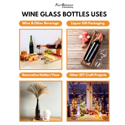 FastRack 750 ml Clear Bordeaux Wine Bottles (Pack of 12) Screw top finish with 12 Black PLASTIC caps | W5 Flint Flat-Bottomed Glass Bottles Ideal for Wine Making and Storage - Image 3