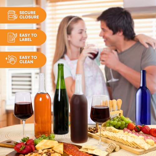 FastRack 750 ml Clear Bordeaux Wine Bottles (Pack of 12) Screw top finish with 12 Black PLASTIC caps | W5 Flint Flat-Bottomed Glass Bottles Ideal for Wine Making and Storage - Image 2