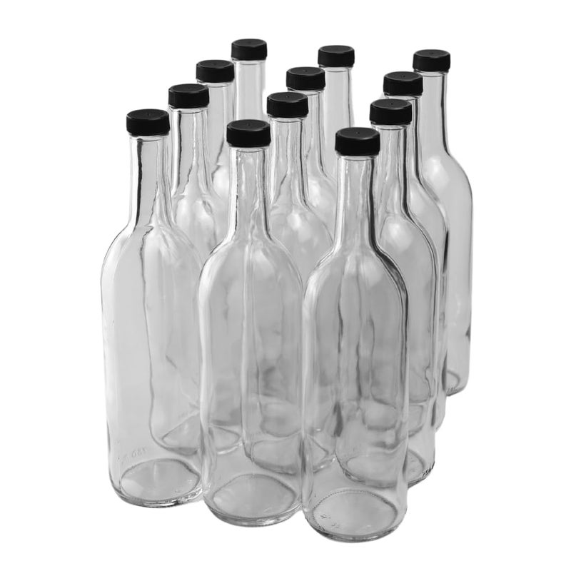 FastRack 750 ml Clear Bordeaux Wine Bottles (Pack of 12) Screw top finish with 12 Black PLASTIC caps | W5 Flint Flat-Bottomed Glass Bottles Ideal for Wine Making and Storage - Image 4