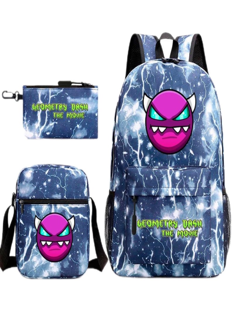 geometry dash Children Backpack Schoolbag Teen Student School Book bag with Lunch Box Pen Case 3 in 1 for Kids