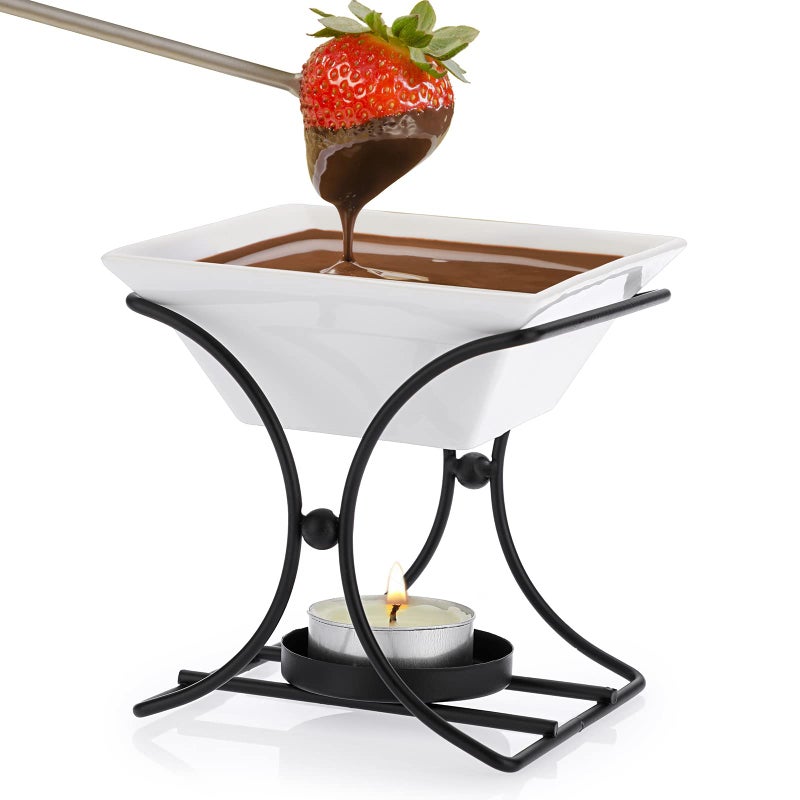 مجموعة تسخين الزبدة الخزفية من BSTKEY وعاء فوندو ووعاء ذوبان ومجموعة وعاء ساخن للجبن والشوكولاتة والزبدة والكراميل