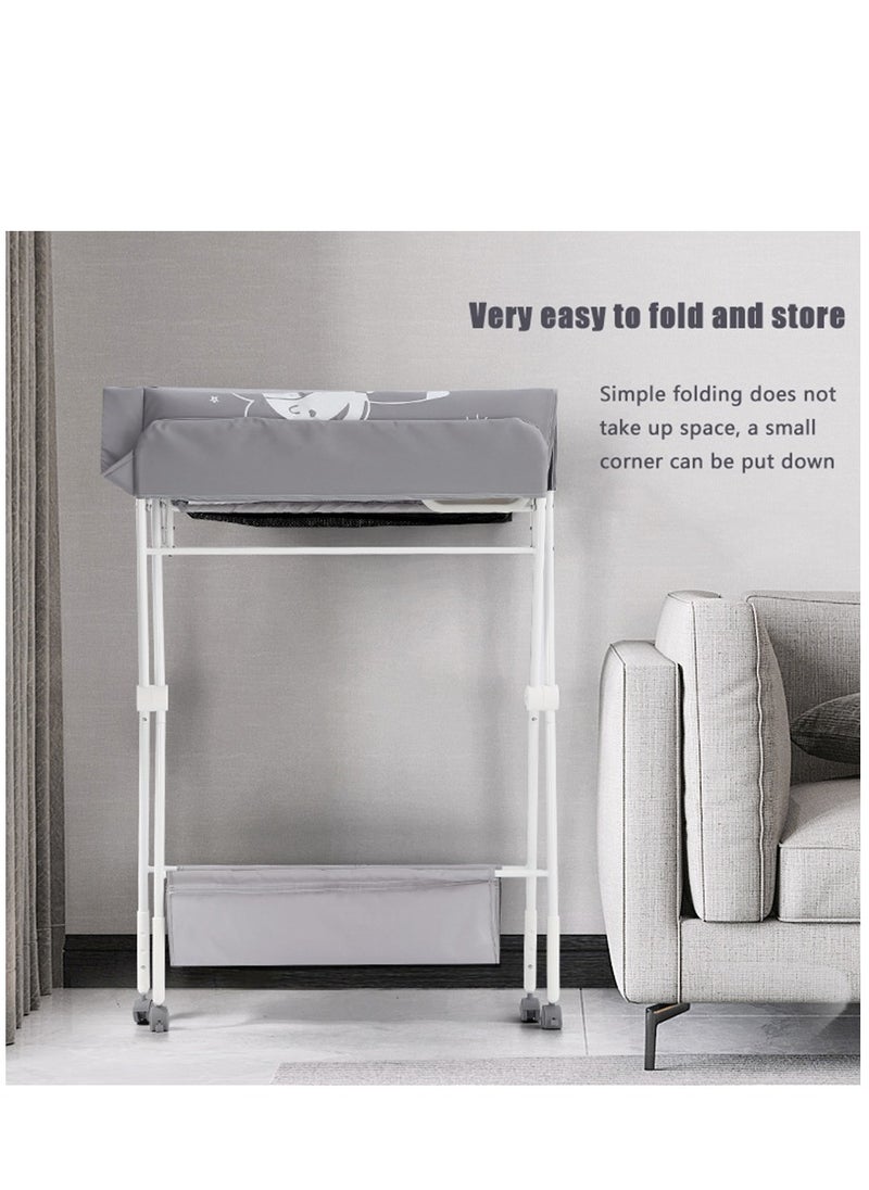 Arabest - Baby Portable Diaper Changing Table, Foldable Changing Table for Baby with Wheels, Baby Diaper Changing Station with 3-Level Adjustable Height, Portable Changing Table with Large Organizers Grey - Image 1