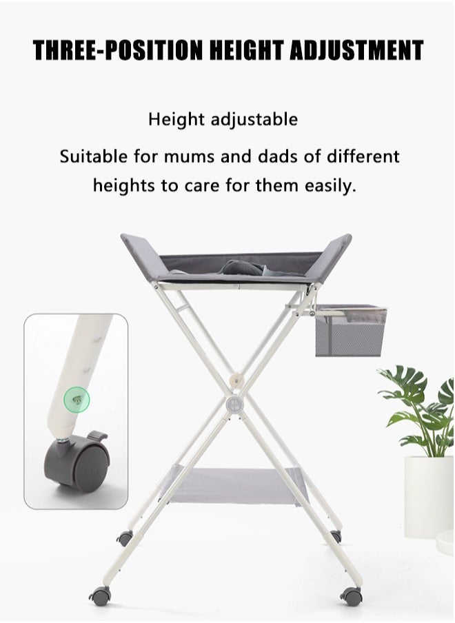 Arabest - Baby Portable Diaper Changing Table, Foldable Changing Table for Baby with Wheels, Baby Diaper Changing Station with 3-Level Adjustable Height, Portable Changing Table with Large Organizers Grey - Image 1