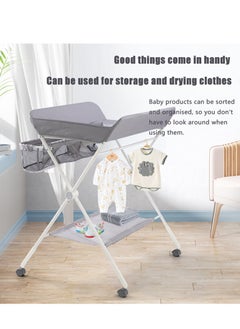 Arabest Baby Portable Diaper Changing Table, Foldable Changing Table for Baby with Wheels, Baby Diaper Changing Station with 3-Level Adjustable Height, Portable Changing Table with Large Organizers Grey  - Image 3