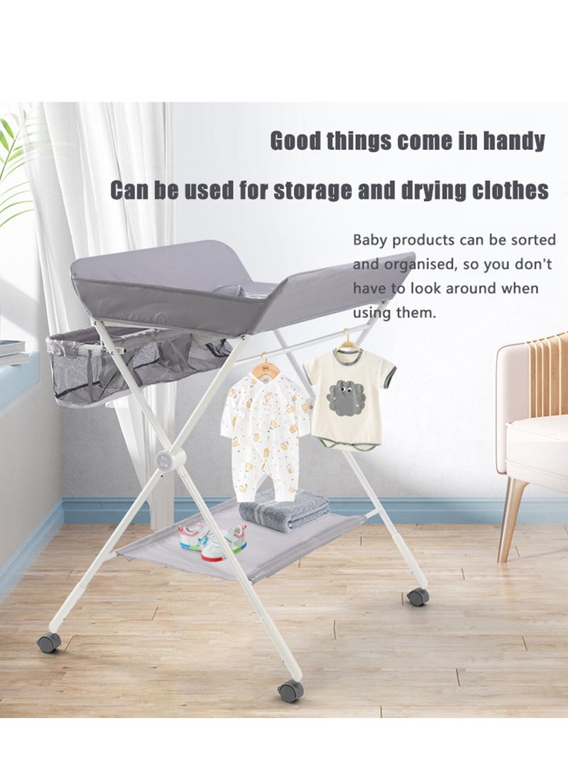Arabest - Baby Portable Diaper Changing Table, Foldable Changing Table for Baby with Wheels, Baby Diaper Changing Station with 3-Level Adjustable Height, Portable Changing Table with Large Organizers Grey - Image 1