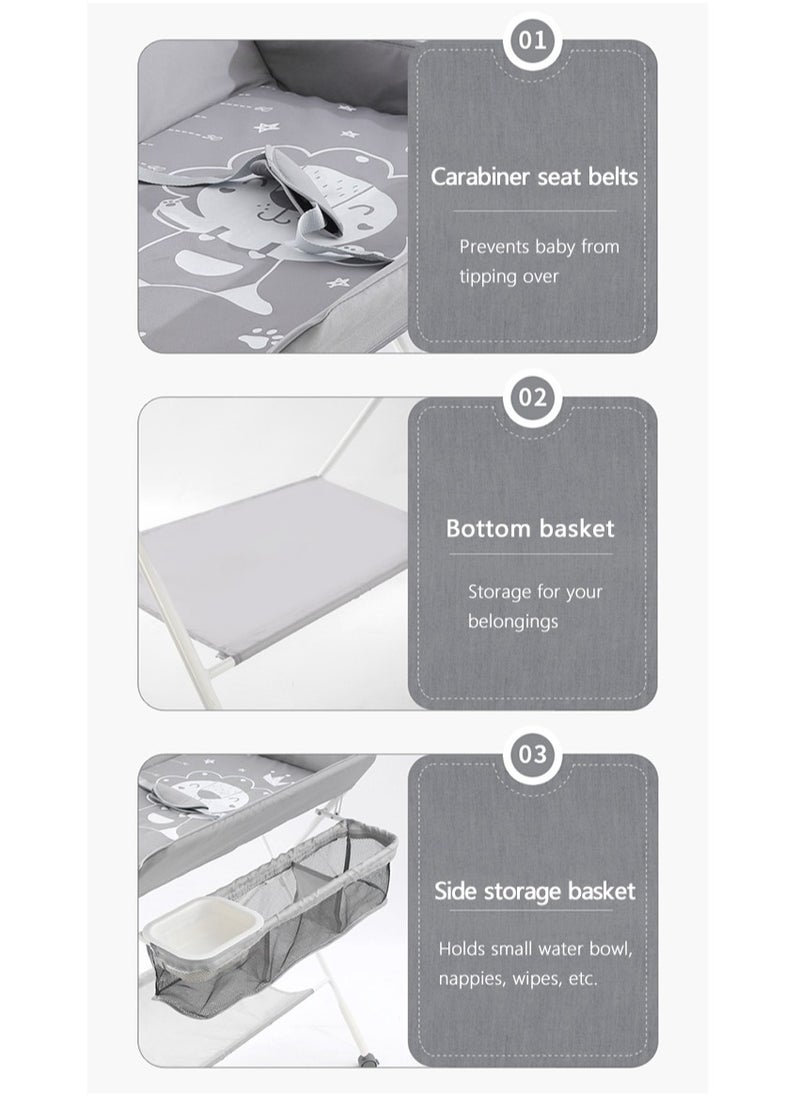 Arabest - Baby Portable Diaper Changing Table, Foldable Changing Table for Baby with Wheels, Baby Diaper Changing Station with 3-Level Adjustable Height, Portable Changing Table with Large Organizers Grey - Image 1