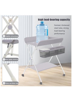 Arabest Baby Portable Diaper Changing Table, Foldable Changing Table for Baby with Wheels, Baby Diaper Changing Station with 3-Level Adjustable Height, Portable Changing Table with Large Organizers Grey  - Image 4