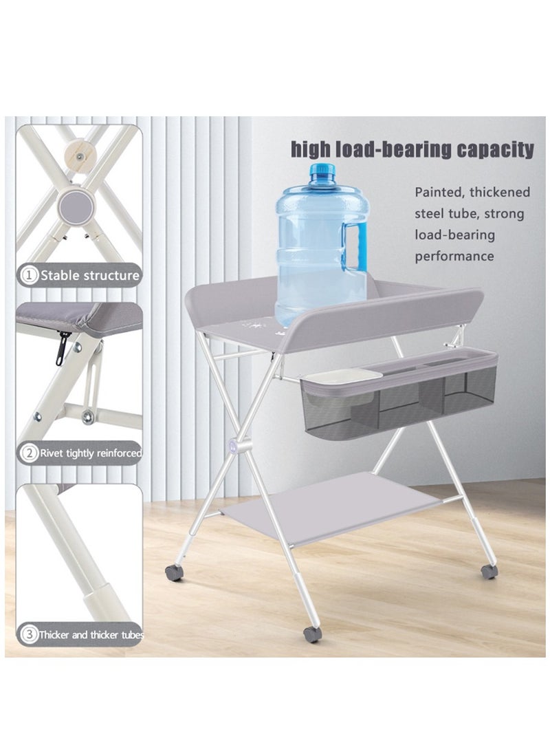 Arabest - Baby Portable Diaper Changing Table, Foldable Changing Table for Baby with Wheels, Baby Diaper Changing Station with 3-Level Adjustable Height, Portable Changing Table with Large Organizers Grey - Image 1