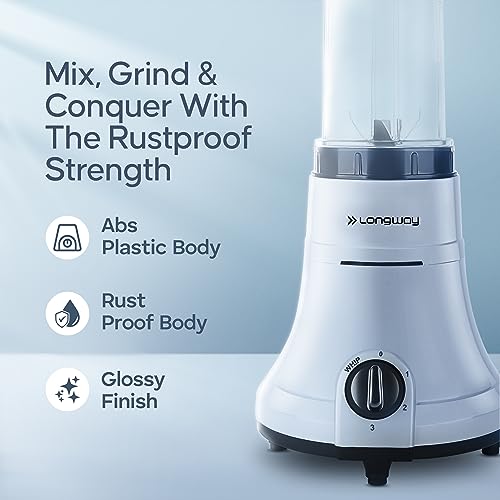 Longway Sage 500 Watt Juicer Mixer Grinder with 2 Jars for Grinding, Mixing, Juicing with Powerful Motor | 2 Year Warranty | (Black & Gray, 2 Jars) - Image 3