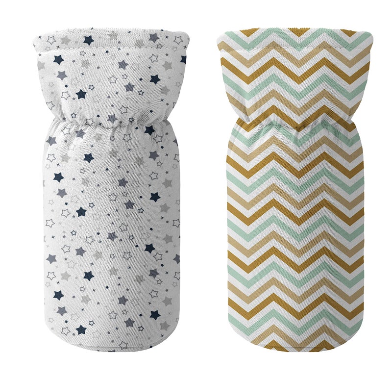 Custom Catch Cotton Soft Plush Baby Bottle Feeding Cover Tote Modern Bag Carrier Bag Bottle Cover with Strap Pack of 2, Multicolor - Image 1