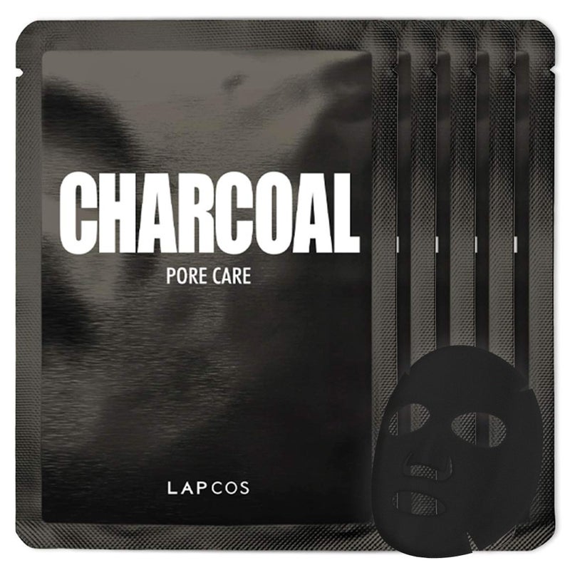LAPCOS Charcoal Sheet Mask, Daily Face Mask with Salicylic Acid and Tea Tree Oil to Detoxify and Tighten Skin, Korean Beauty Favorite, 5-Pack - Image 1