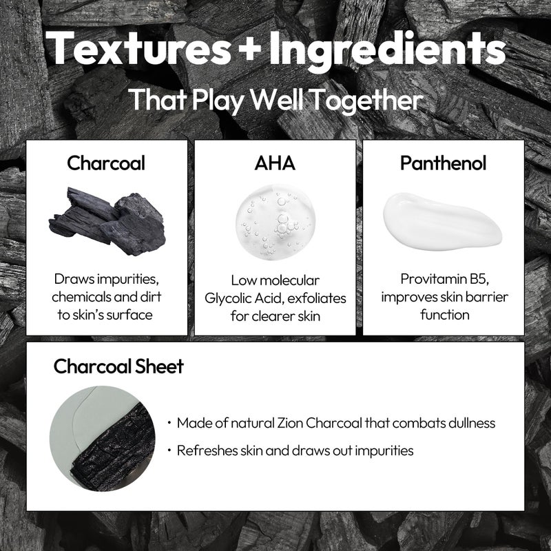 LAPCOS Charcoal Sheet Mask, Daily Face Mask with Salicylic Acid and Tea Tree Oil to Detoxify and Tighten Skin, Korean Beauty Favorite, 5-Pack - Image 3