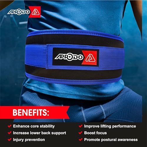 Aprodo Multipurpose Weight Lifting Belt for Back Support Comfortable & Durable for Powerlifting, Weightlifting, Gym, Workout - 100% Nylon, (4 Inch Wide) for Men and Women (Blue, Medium 32'' - 36'') - Image 2