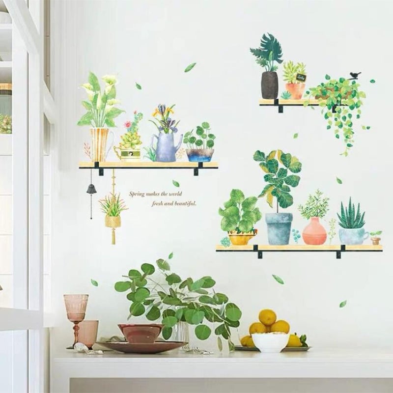 ROFARSO 429 x 402 Shelves Nature Green Potted Tropical Plants Leaves PVC Wall Stickers Removable PVC Wall Decals Art Decorations Decor for Bedroom Living Room Murals